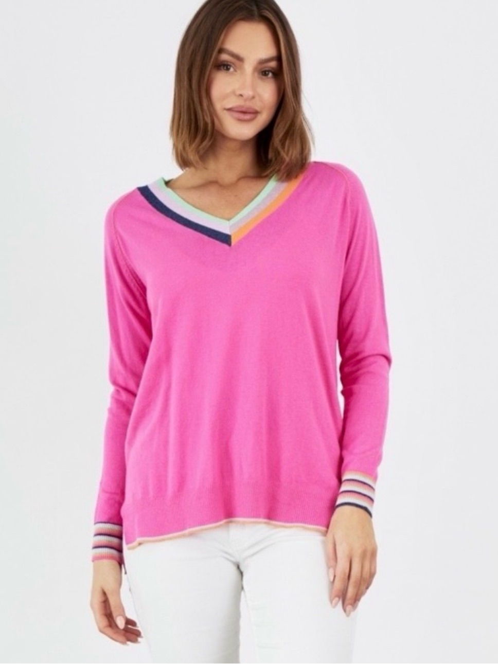 Zaket & Plover Cotton & Silk Stripe V-Neck Sweater